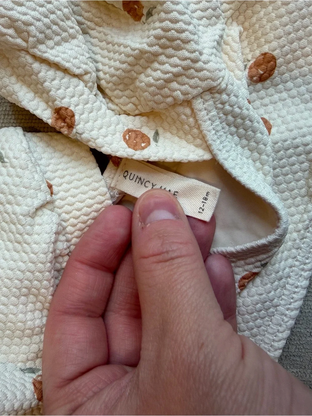 Quincy Mae Cream Swim suit with Tan Dot Print